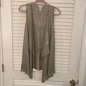 Soft Surroundings Silver Sequin Open Front Draped Sweater